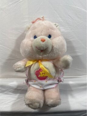 Vintage Care Bears Plush Bear with Diaper and Yellow Ribbon